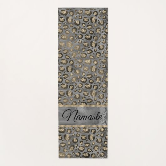 Glittery Leopard Print op Glossy Grey  Yogamat (Voorkant)