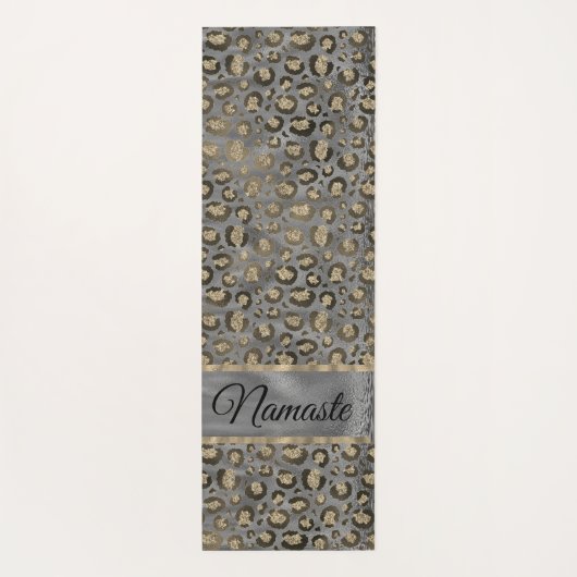 Glittery Leopard Print op Glossy Grey Yogamat (Achterkant)