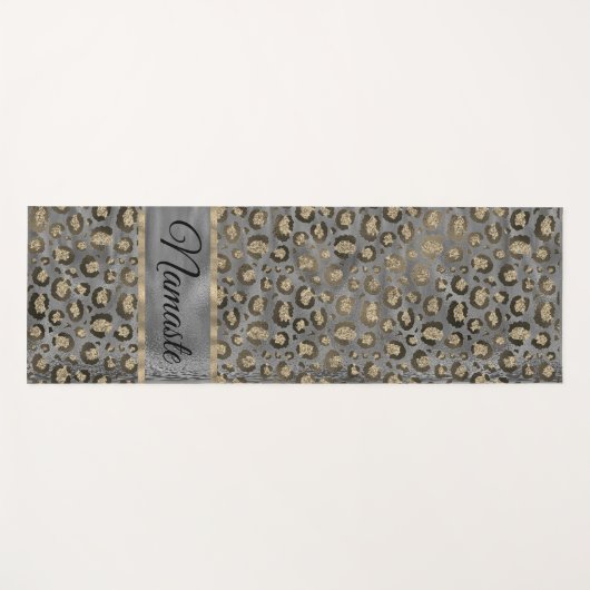Glittery Leopard Print op Glossy Grey Yogamat (Voorkant (horizontaal))
