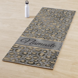 Glittery Leopard Print op Glossy Grey Yogamat