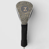 Glittery Leopard Print op Glossy Grijs Monogram Golfheadcover (Voorkant)
