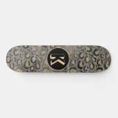 Glittery Leopard Print op Glossy Grijs Monogram Persoonlijk Skateboard (Horizontaal)