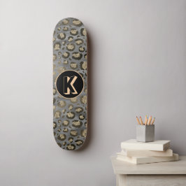 Glittery Leopard Print op Glossy Grijs Monogram Persoonlijk Skateboard