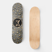 Glittery Leopard Print op Glossy Grijs Monogram Persoonlijk Skateboard (Voorkant)