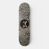 Glittery Leopard Print op Glossy Grijs Monogram Persoonlijk Skateboard (Voorkant)