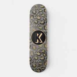 Glittery Leopard Print op Glossy Grijs Monogram Persoonlijk Skateboard