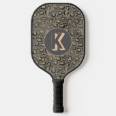 Glittery Leopard Print op Glossy Grijs Monogram Pickleball Paddle (Voorkant)