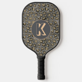Glittery Leopard Print op Glossy Grijs Monogram Pickleball Paddle