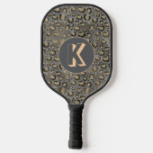 Glittery Leopard Print op Glossy Grijs Monogram Pickleball Paddle (Achterkant)