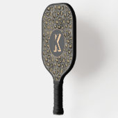 Glittery Leopard Print op Glossy Grijs Monogram Pickleball Paddle (Links)