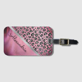 Glittery Leopard Print op Glossy Hot Pink   Bagagelabel (Voorkant (horizontaal))