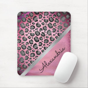 Glittery Leopard Print op Glossy Hot Pink iPad P Muismat