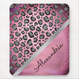 Glittery Leopard Print op Glossy Hot Pink iPad P Muismat