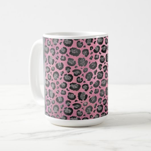 Glittery Leopard Print op Glossy Hot Pink Koffiemok (Voorkant links)