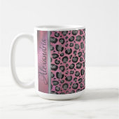 Glittery Leopard Print op Glossy Hot Pink Koffiemok (Links)