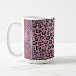 Glittery Leopard Print op Glossy Hot Pink Koffiemok