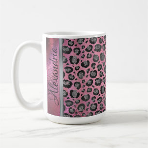 Glittery Leopard Print op Glossy Hot Pink Koffiemok