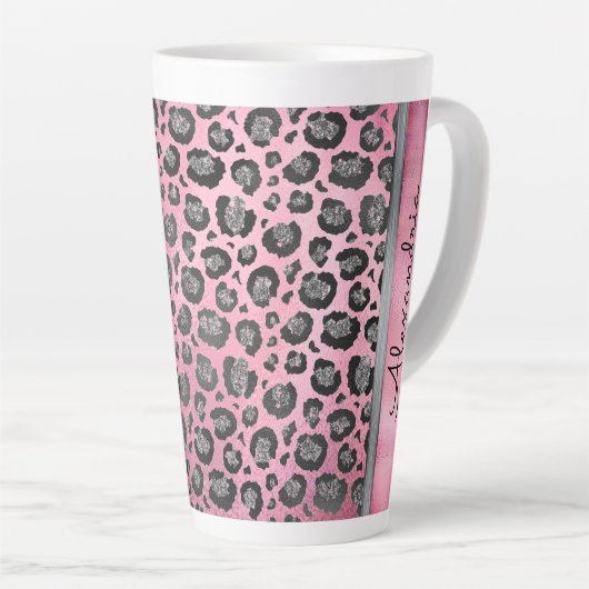 Glittery Leopard Print op Glossy Hot Pink    Latte Mok (Rechterhoek)