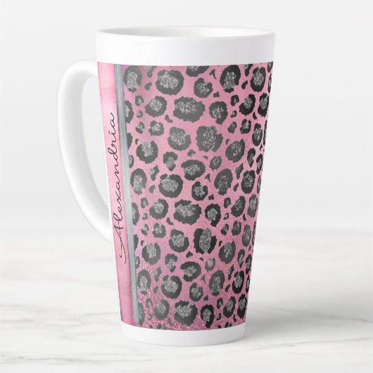 Glittery Leopard Print op Glossy Hot Pink    Latte Mok (Linkerhoek)