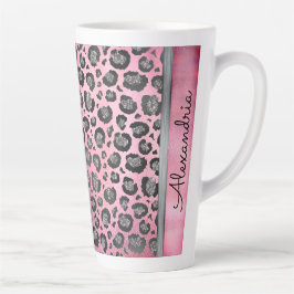 Glittery Leopard Print op Glossy Hot Pink    Latte Mok