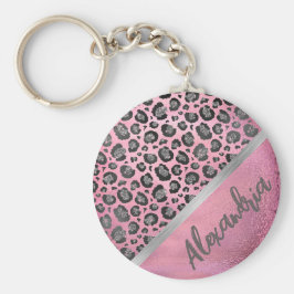 Glittery Leopard Print op Glossy Hot Pink Sleutelhanger