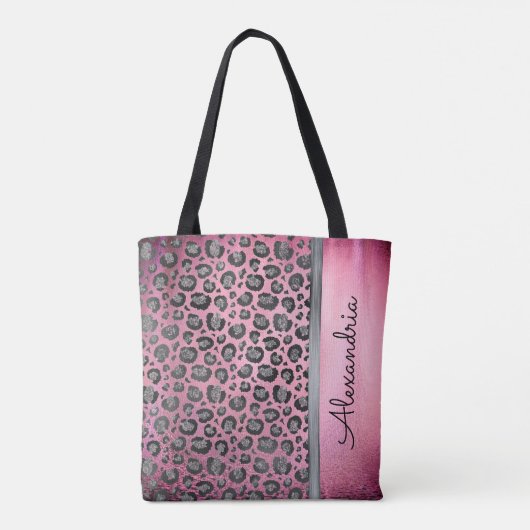 Glittery Leopard Print op Glossy Hot Pink Tote Bag (Achterkant)