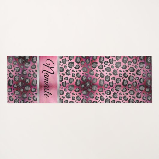 Glittery Leopard Print op Glossy Hot Pink   Yogamat (Achterkant (horizontaal))