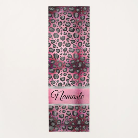 Glittery Leopard Print op Glossy Hot Pink   Yogamat (Voorkant)