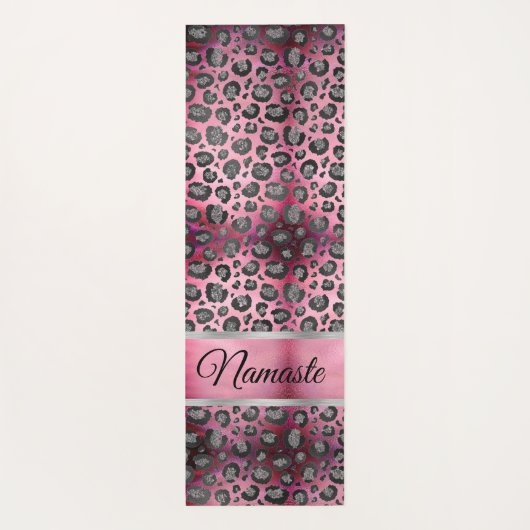 Glittery Leopard Print op Glossy Hot Pink   Yogamat (Achterkant)