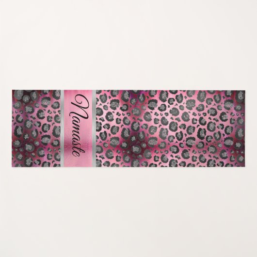 Glittery Leopard Print op Glossy Hot Pink   Yogamat (Voorkant (horizontaal))