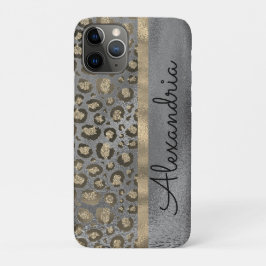 Glittery Leopard Print op grijs gepersonaliseerd Case-Mate iPhone Case