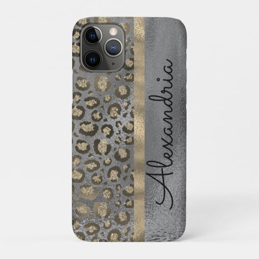 Glittery Leopard Print op grijs gepersonaliseerd Case-Mate iPhone Case (Achterkant)