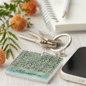 Glittery Leopard Print op groen gepersonaliseerd Sleutelhanger (Voorkant Rechts)