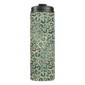Glittery Leopard Print op groen gepersonaliseerd Thermosbeker (Voorkant)