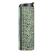 Glittery Leopard Print op groen gepersonaliseerd Thermosbeker (Gedraaid links)