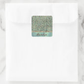 Glittery Leopard Print op groen gepersonaliseerd Vierkante Sticker (Tas)