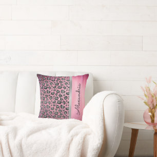 Glittery Leopard Print op Hot Pink gepersonaliseer Kussen