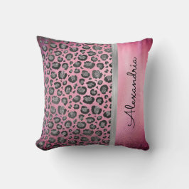 Glittery Leopard Print op Hot Pink gepersonaliseer Kussen