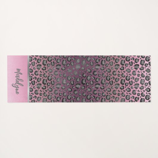 Glittery Leopard Print op roze gepersonaliseerd Yogamat (Achterkant (horizontaal))