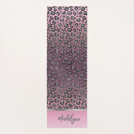 Glittery Leopard Print op roze gepersonaliseerd Yogamat (Achterkant)
