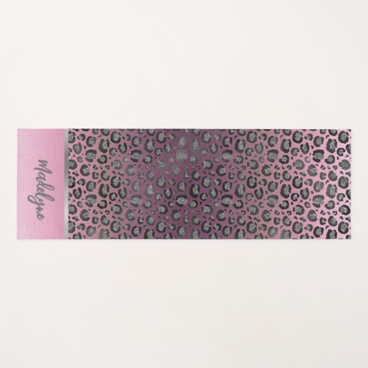 Glittery Leopard Print op roze gepersonaliseerd Yogamat (Voorkant (horizontaal))