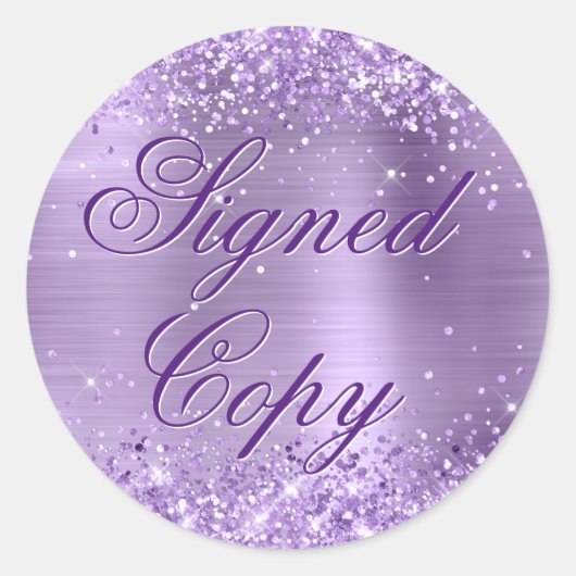 Glittery licht Paarse Folie Fancy gesigneerd exemp Ronde Sticker (Voorkant)