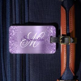 Glittery Licht Paarse Folie Fancy Monogram Bagagelabel