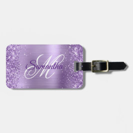 Glittery Licht Paarse Folie Fancy Monogram Bagagelabel