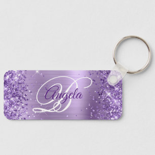Glittery Licht Paarse Folie Fancy Monogram Sleutelhanger