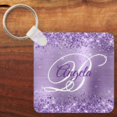Glittery Licht Paarse Folie Fancy Monogram Sleutelhanger (Voorkant)
