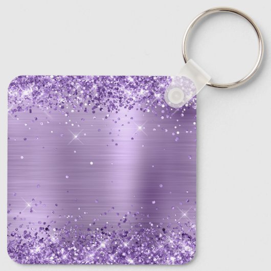 Glittery Licht Paarse Folie Fancy Monogram Sleutelhanger (Achterkant)