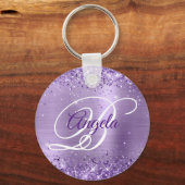 Glittery Licht Paarse Folie Fancy Monogram Sleutelhanger (Voorkant)