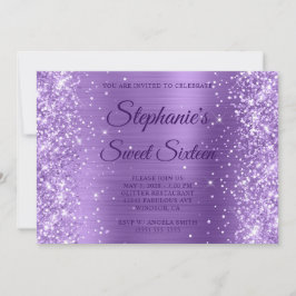 Glittery Licht Paarse Folie Monogram Sweet Sixteen Kaart