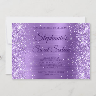 Glittery Licht Paarse Folie Monogram Sweet Sixteen Kaart